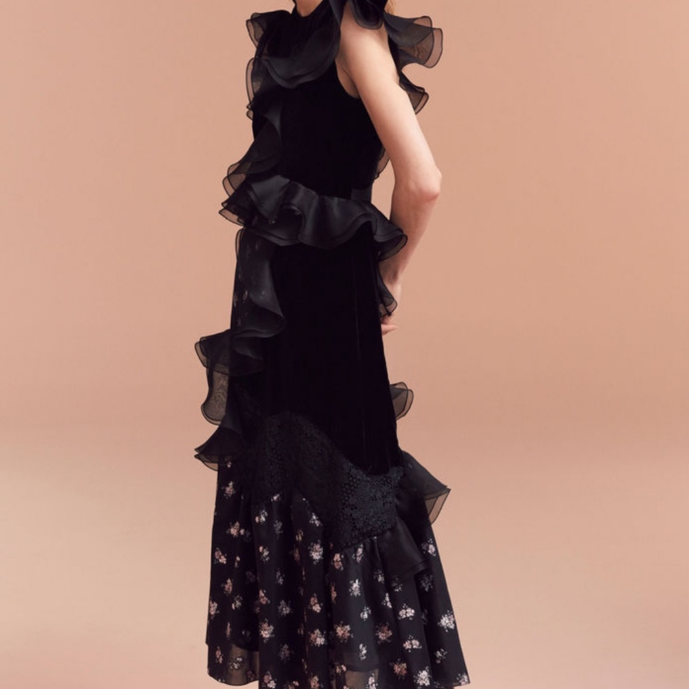 Floral Jacquard & Velvet Dress